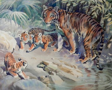 tigre y cachorros 3 Pinturas al óleo